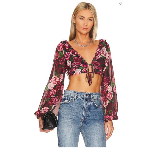 NWT Revolve Majorelle  Rocsi Front Tie Closure Ruffle Sheer Lightweight Blouse S - Picture 1 of 10